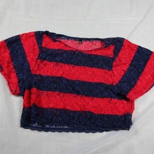 Victoria's Secret Red and Navy Lace Crop Top M